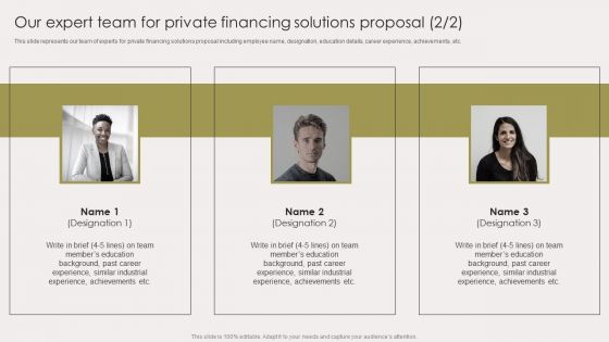Our Expert Team For Private Financing Solutions Proposal Slides PDF
