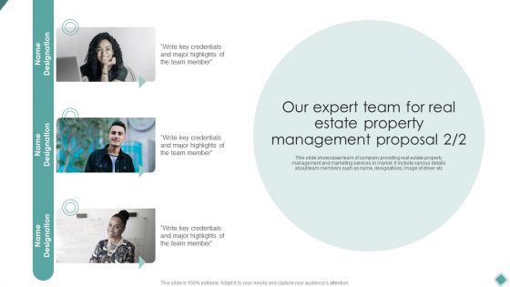 Our Expert Team For Real Estate Property Management Proposal Ppt Visual Aids Example 2015 PDF