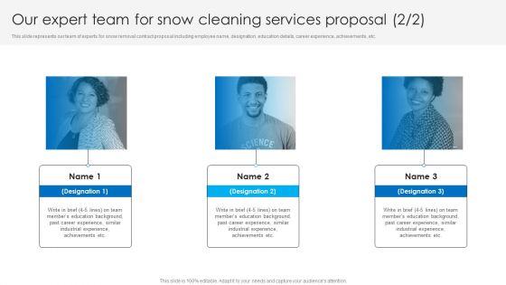 Our Expert Team For Snow Cleaning Services Proposal Ppt Infographic Template File Formats PDF