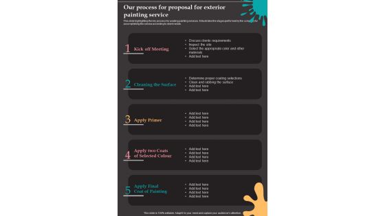 Our Process For Proposal For Exterior Painting Service One Pager Sample Example Document