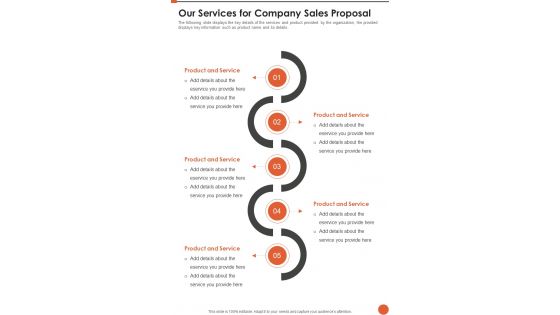 Our Services For Company Sales Proposal One Pager Sample Example Document