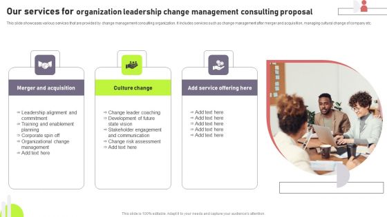 Our Services For Organization Leadership Change Management Consulting Proposal Icons PDF Our Services For Organization Leadership Change Management Consulting Proposal Icons PDF