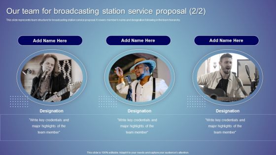 Our Team For Broadcasting Station Service Proposal Ppt Model Themes PDF
