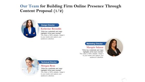 Our Team For Building Firm Online Presence Through Content Proposal Strategy Ppt PowerPoint Presentation Ideas Rules