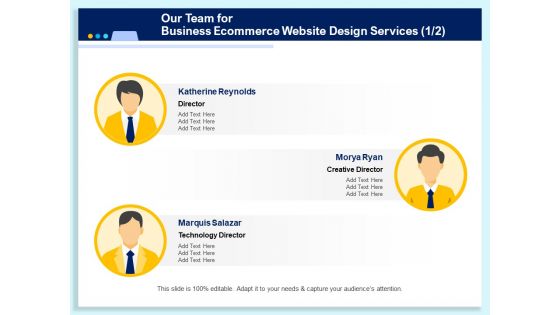 Our Team For Business Ecommerce Website Design Services Technology Ppt PowerPoint Presentation Outline Example PDF