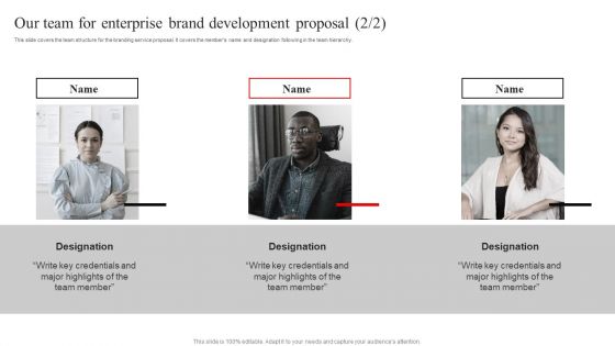 Our Team For Enterprise Brand Development Proposal Diagrams PDF