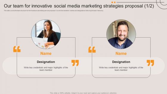 Our Team For Innovative Social Media Marketing Strategies Proposal Designs PDF Our Team For Innovative Social Media Marketing Strategies Proposal Designs PDF