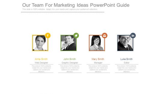 Our Team For Marketing Ideas Powerpoint Guide