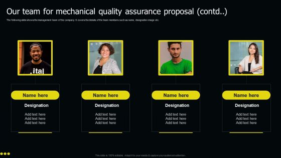 Our Team For Mechanical Quality Assurance Proposal Ppt Slides Example PDF