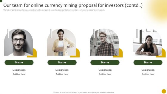 Our Team For Online Currency Mining Proposal For Investors Ppt Model Styles PDF