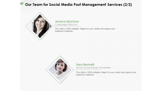 Our Team For Social Media Post Management Services Ppt PowerPoint Presentation Portfolio Designs Download PDF