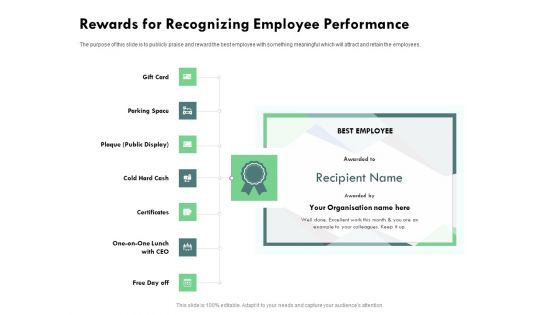Outstanding Performer Workplace Rewards For Recognizing Employee Performance Elements PDF