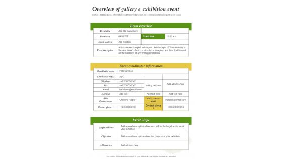 Overview Of Gallery E Exhibition Event One Pager Sample Example Document