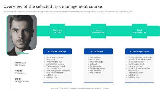 Overview Of The Selected Risk Management Course Enhancing Process Improvement By Regularly Brochure PDF Overview Of The Selected Risk Management Course Enhancing Process Improvement By Regularly Brochure PDF
