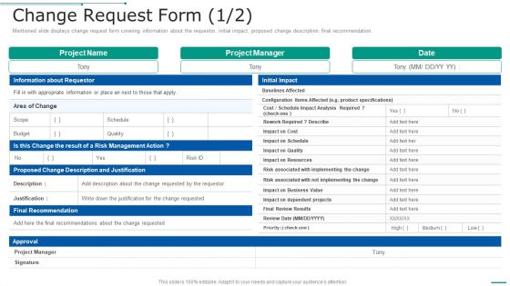 PMP Toolkit Change Request Form Ppt Icon Templates PDF