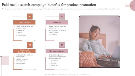 Paid Media Search Campaign Benefits For Product Promotion Brochure PDF