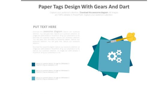 Paper Tags Design With Gears And Dart Powerpoint Slides