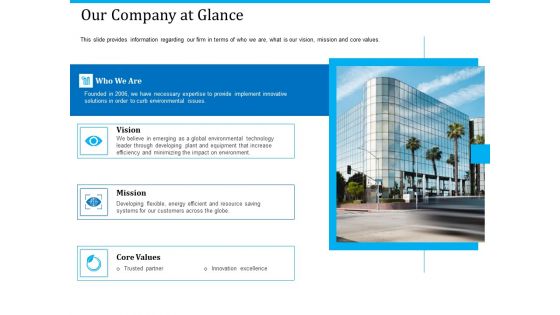 Pathways To Envirotech Sustainability Our Company At Glance Template PDF