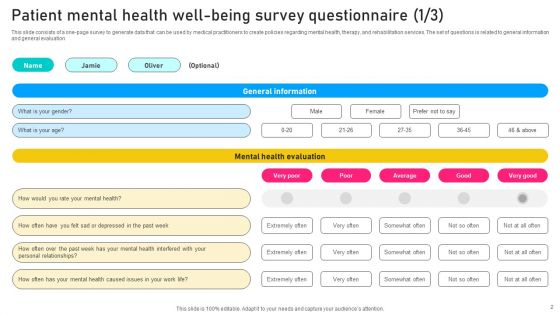 Patient Mental Health Well Being Survey Ppt PowerPoint Presentation Complete Deck With Slides Survey
