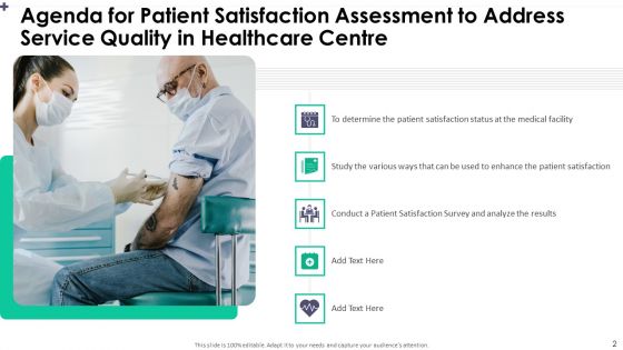 Patient Satisfaction Assessment To Address Service Quality In Healthcare Center Ppt PowerPoint Presentation Complete Deck With Slides