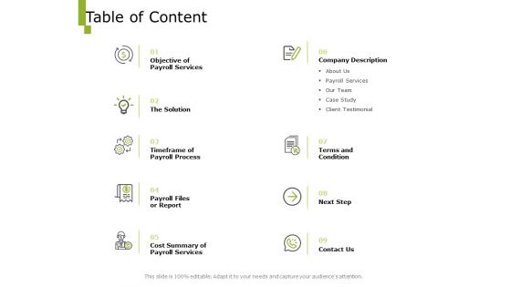 Paysheet Offshoring Company Table Of Content Ppt Pictures Example File PDF