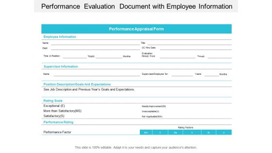 Performance Evaluation Document With Employee Information Ppt Powerpoint Presentation File Outline