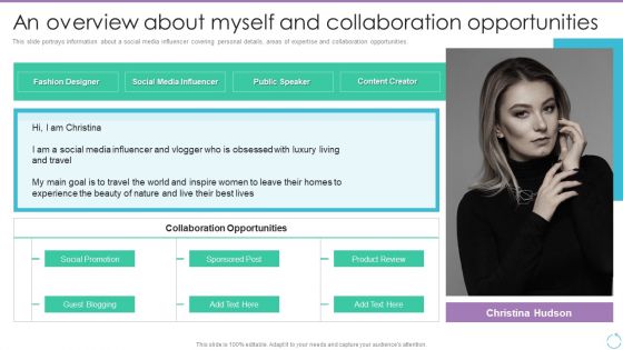 Personal Branding Plan For Executives An Overview About Myself And Collaboration Slides PDF