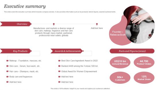 Personal Care Company Profile Executive Summary Ppt PowerPoint Presentation Gallery Graphics Example PDF Personal Care Company Profile Executive Summary Ppt PowerPoint Presentation Gallery Graphics Example PDF