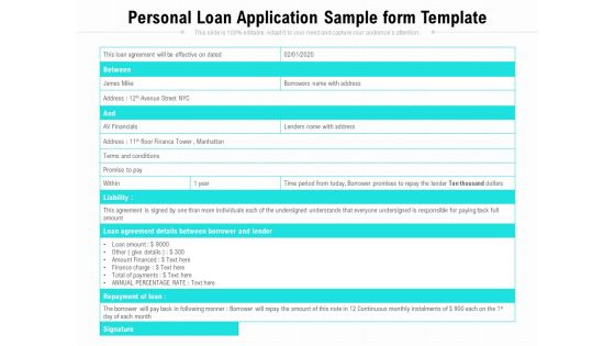 Personal Loan Application Sample Form Template Ppt PowerPoint Presentation File Templates PDF