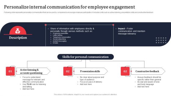 Personalize Internal Communication For Employee Engagement Ppt PowerPoint Presentation File Inspiration PDF