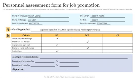 Personnel Assessment Form For Job Promotion Microsoft PDF