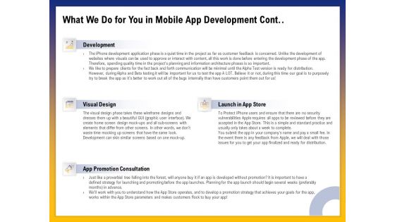 Phone Application Buildout What We Do For You In Mobile App Development Cont Consultation Ppt Show Slideshow PDF