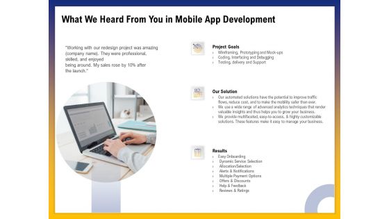 Phone Application Buildout What We Heard From You In Mobile App Development Ppt PowerPoint Presentation Show Templates PDF