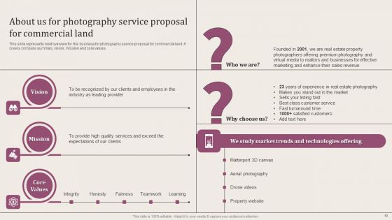 Photography Service Proposal For Commercial Land Ppt PowerPoint Presentation Complete Deck With Slides