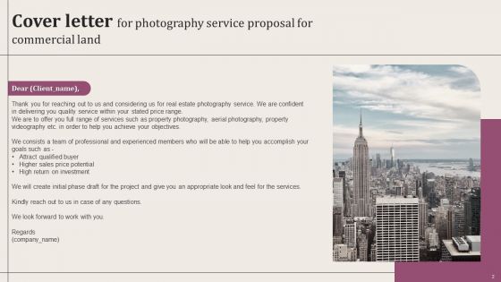 Photography Service Proposal For Commercial Land Ppt PowerPoint Presentation Complete Deck With Slides