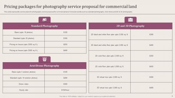 Photography Service Proposal For Commercial Land Ppt PowerPoint Presentation Complete Deck With Slides