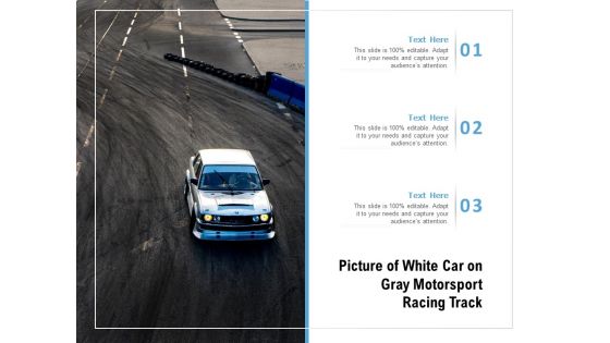Picture Of White Car On Gray Motorsport Racing Track Ppt PowerPoint Presentation Model Graphics Tutorials PDF