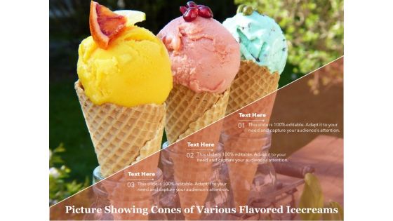 Picture Showing Cones Of Various Flavored Icecreams Ppt PowerPoint Presentation Show Diagrams PDF