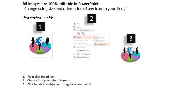 Pie Chart With Global Team Powerpoint Template