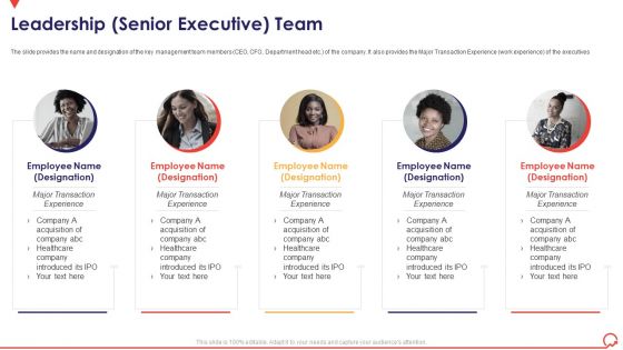 Pitch Book Capital Funding Deal IPO Pitchbook Leadership Senior Executive Team Infographics PDF