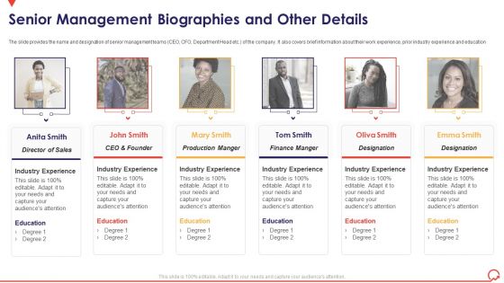 Pitch Book Capital Funding Deal IPO Pitchbook Senior Management Biographies And Other Details Brochure PDF