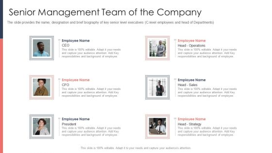 Pitch Deck For Fundraising From Post Market Financing Senior Management Team Of The Company Background PDF