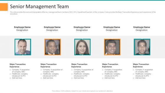 Pitch Deck For General Advisory Deal Senior Management Team Template PDF