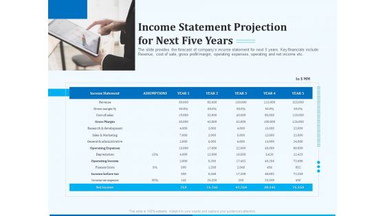 Pitch Deck For Seed Financing Income Statement Projection For Next Five Years Template PDF Pitch Deck For Seed Financing Income Statement Projection For Next Five Years Template PDF
