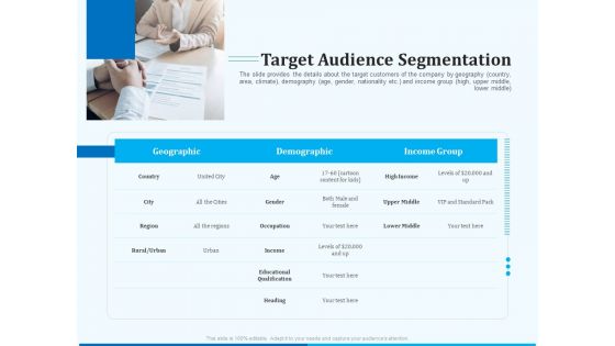 Pitch Deck For Seed Financing Target Audience Segmentation Ppt Model Tips PDF