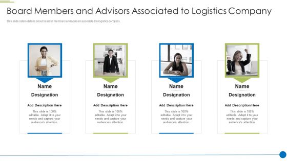 Pitch Deck For Shipping And Logistics Startup Board Members And Advisors Associated Infographics PDF