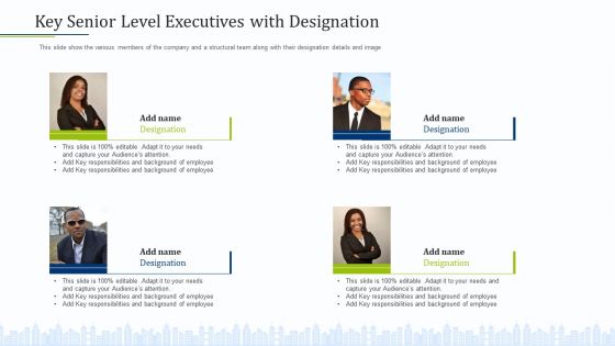Pitch Deck To Draw External Capital From Commercial Banking Institution Key Senior Level Executives With Designation Demonstration PDF