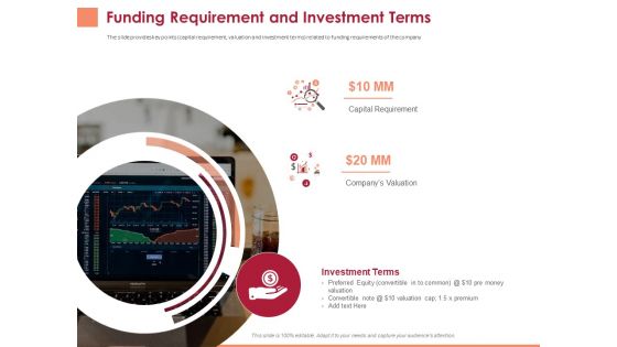 Pitch Deck To Raise Funding From Equity Crowdfunding Funding Requirement And Investment Terms Ppt Summary Guide PDF
