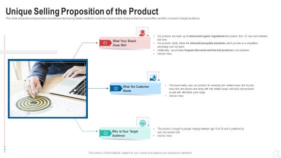 Pitch Deck To Raise New Venture Financing From Seed Investors Unique Selling Proposition Of The Product Brochure PDF