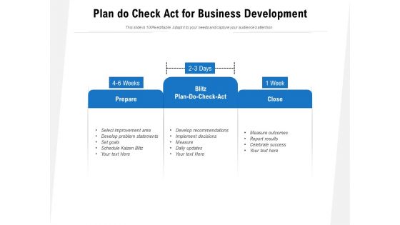 Plan Do Check Act For Business Development Ppt PowerPoint Presentation Icon Show PDF